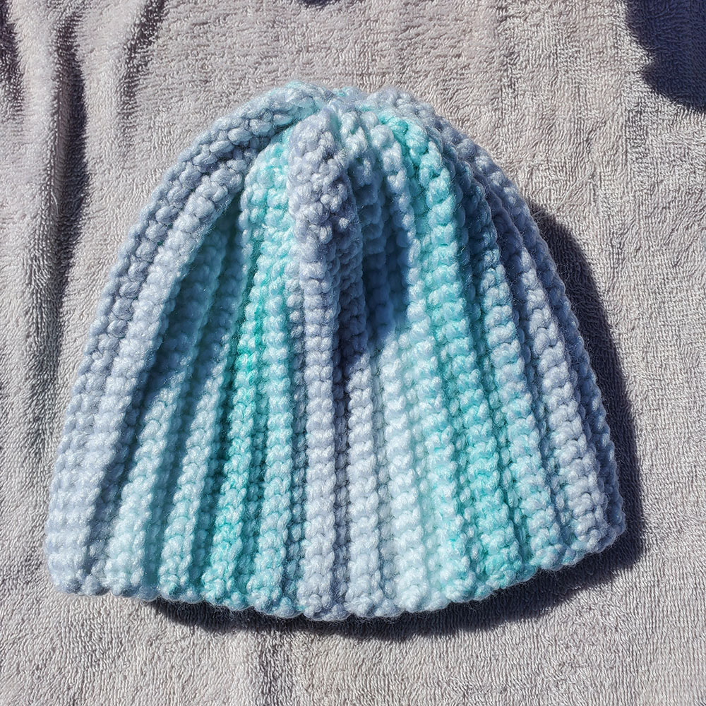 Mitchy's Face Multi-Color Light Blue Handknit Beanie